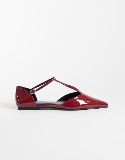 ASOS DESIGN Lover spetsiga T-rem ballerinas i burgundy - view 1