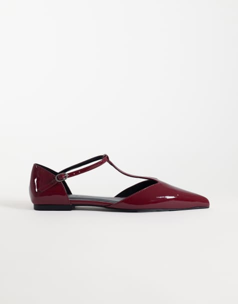 ASOS DESIGN Lover spitze T-Bar-Ballerinas in Burgunderrot - view 1