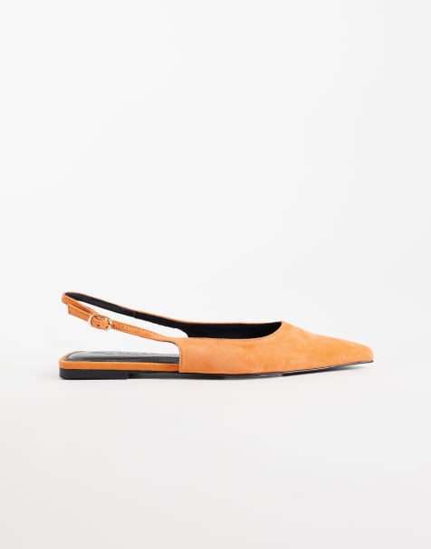 ASOS DESIGN Lovestruck real suede pointed slingback ballets in orange - view 1