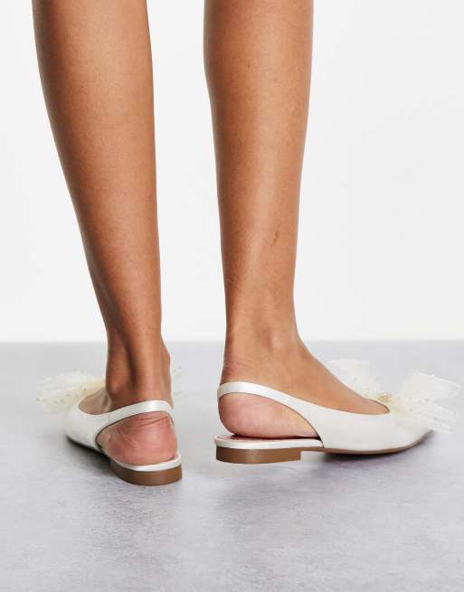 ASOS DESIGN - Loving - Ballerines satinées avec nœud et bride arrière - Ivoire, 2 de 4