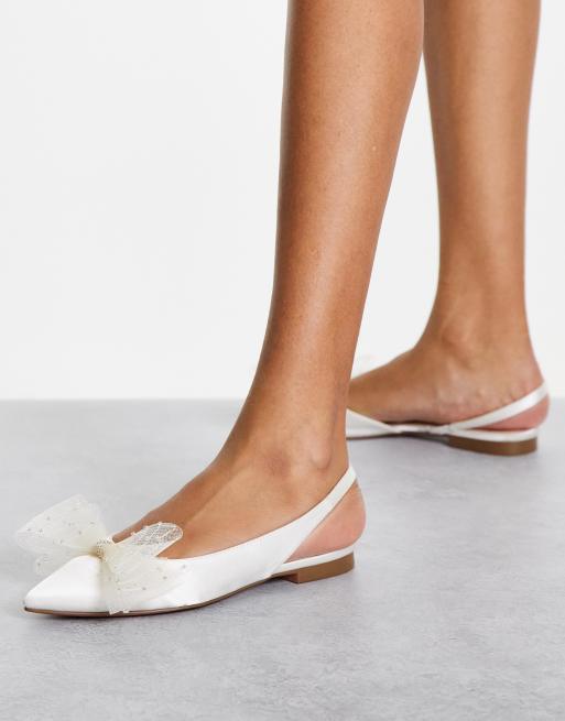 ASOS Design Petal Bow Detail Slingback High Heeled Shoes in Ivory glitter-White