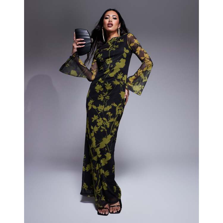 green and black zebra print dress Amina Midi Dress in Green City Floral Olive