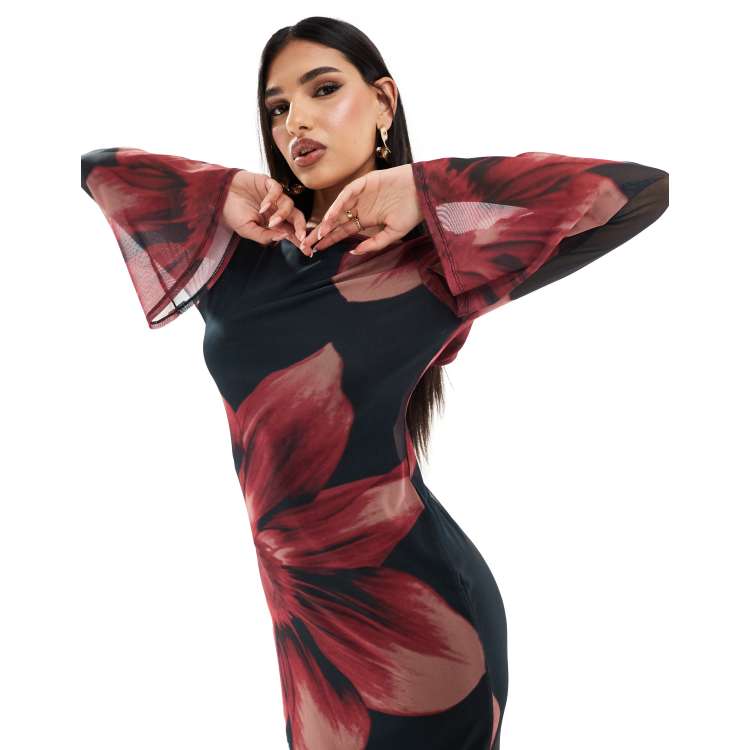 ASOS DESIGN low back floral mesh maxi dress with angel