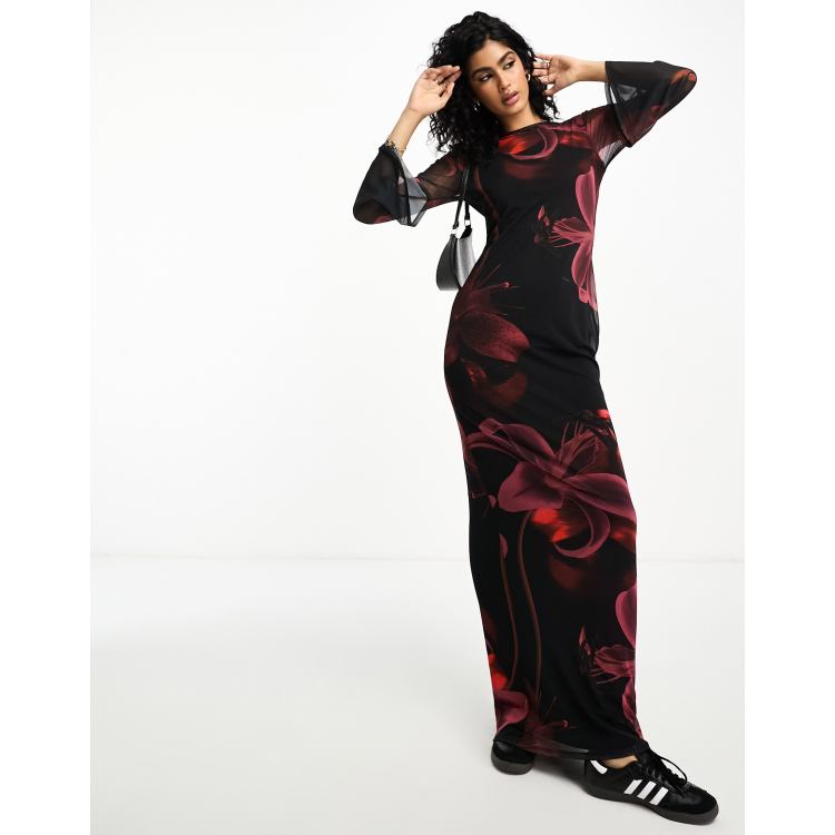 【HIGH SCHOOL DISCO】Angel Graphic Mesh Long Dress ANGEL RHINESTONE MESH MAXI DRESS – AKIRA