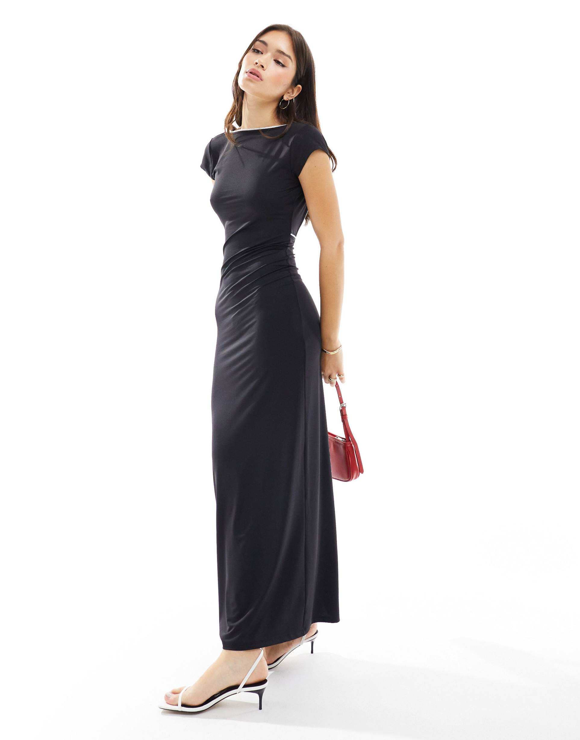 asos design low back maxi dress in black