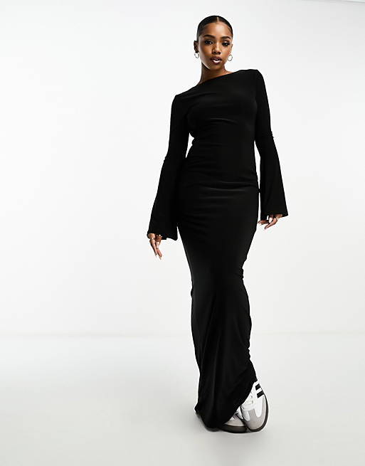 ASOS DESIGN low back maxi dress with angel sleeves in black