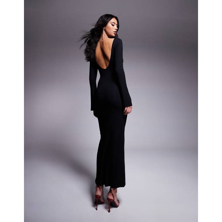 ASOS DESIGN low back maxi dress with angel sleeves in black