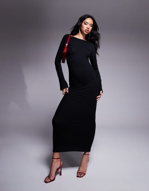 ASOS DESIGN low back maxi dress with angel sleeves in black
