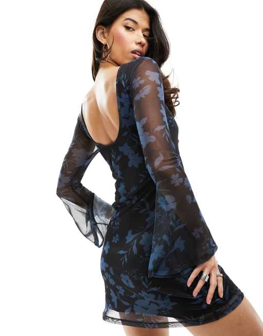sachin and babi light blue dress womens floral print summer dress shoulder mesh backless mini