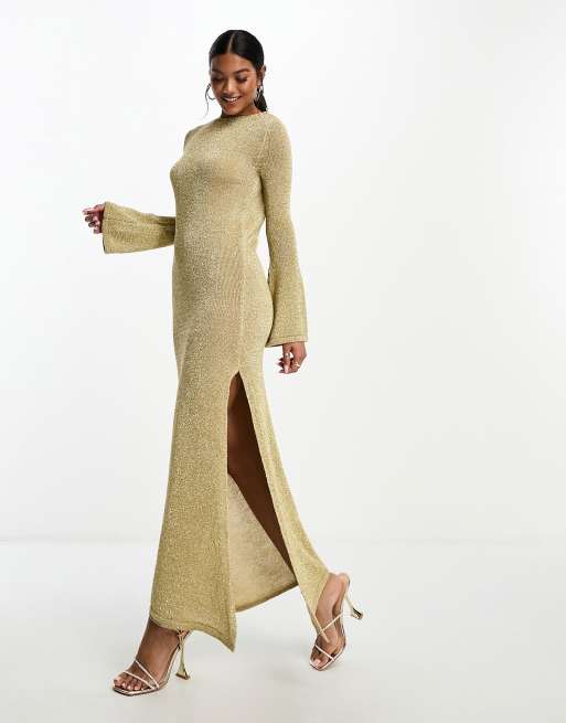 Metallic maxi outlet dress with sleeves