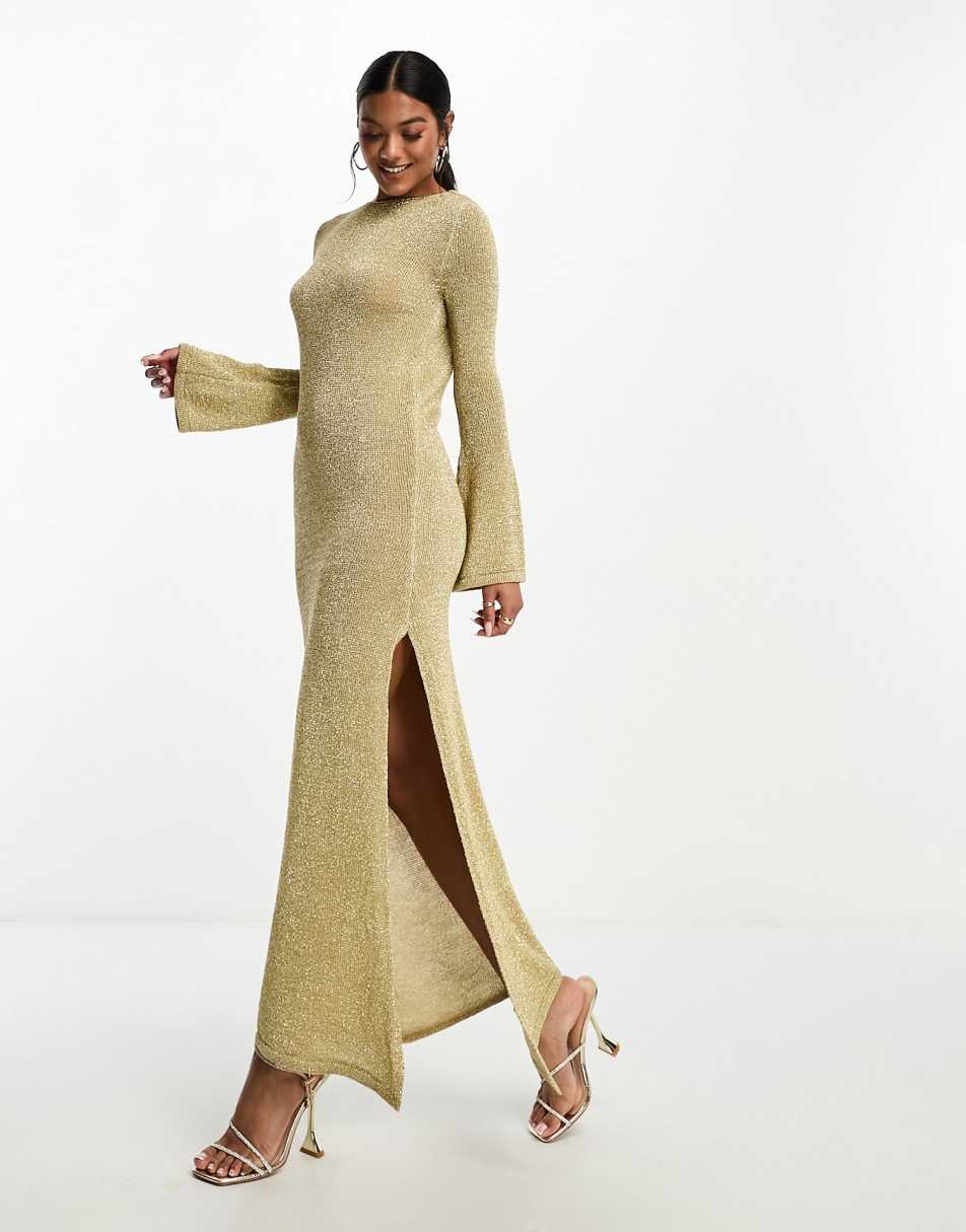 ASOS DESIGN low back metallic knit maxi dress with angel sleeves