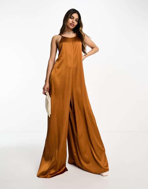 Orange best sale satin jumpsuit