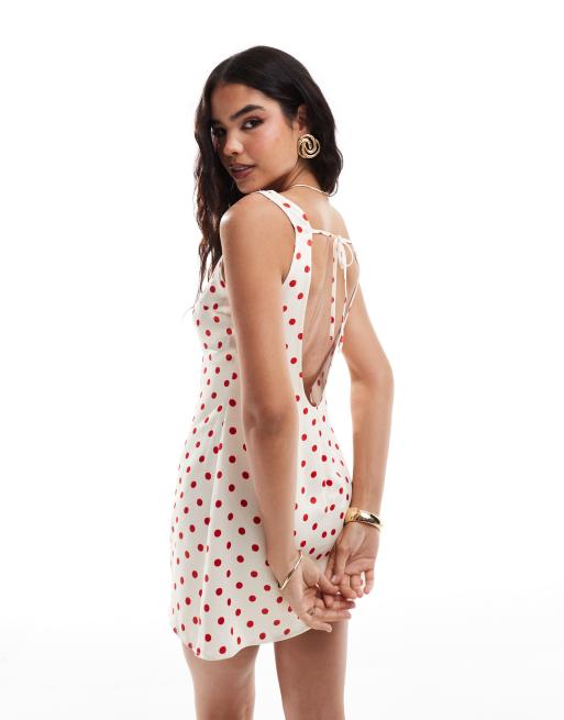 ASOS DESIGN low back satin mini dress in red polka dot