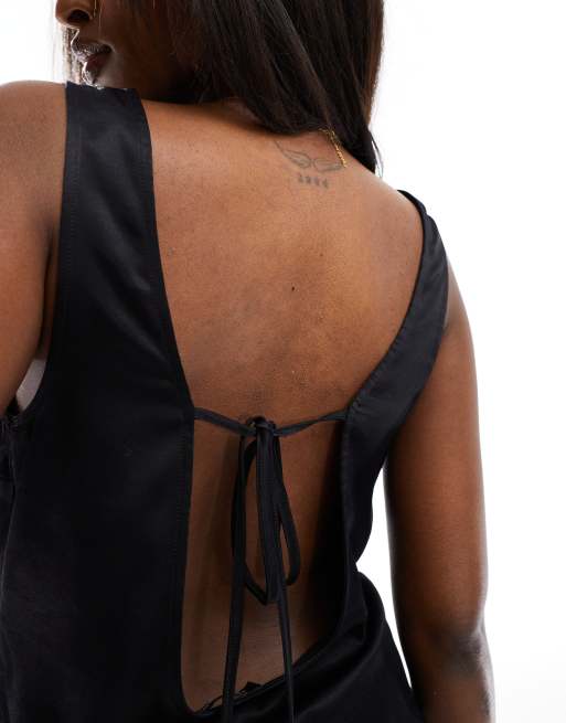 ASOS DESIGN low back satin slash neck top in black, 4 of 4