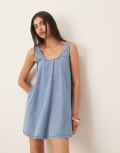 [ASOS DESIGN] ASOS DESIGN low back scoop neck dress in lightwash blue 18 Light blue