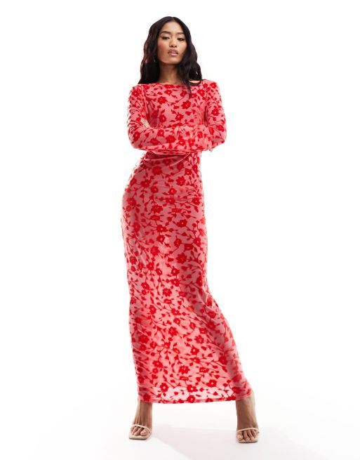 Red sheer maxi store dress