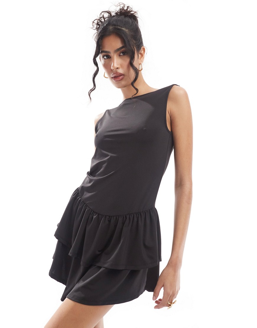 Asos Design Low Back Skort Mini Dress In Black-pink
