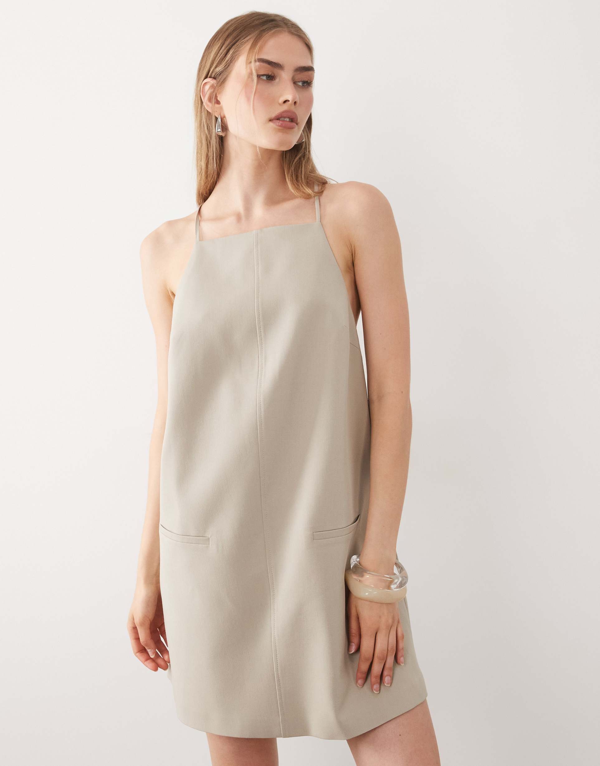 asos design low back tailored mini dress in stone