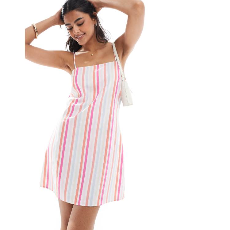 ASOS DESIGN low back tie detail mini dress in stripe ASOS