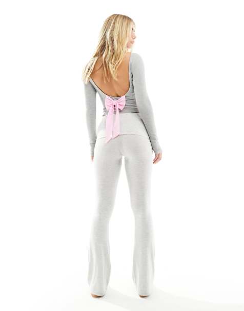 ASOS DESIGN low back top with bow detail in grey marl - view 1