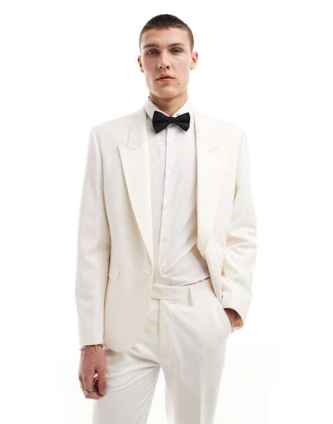 ASOS DESIGN low break slim tuxedo suit jacket in cream - view 1