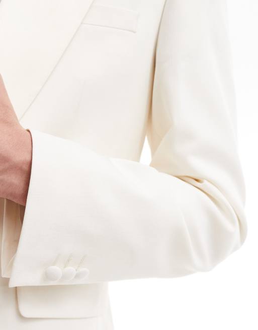 ASOS DESIGN low break slim tuxedo suit jacket in cream