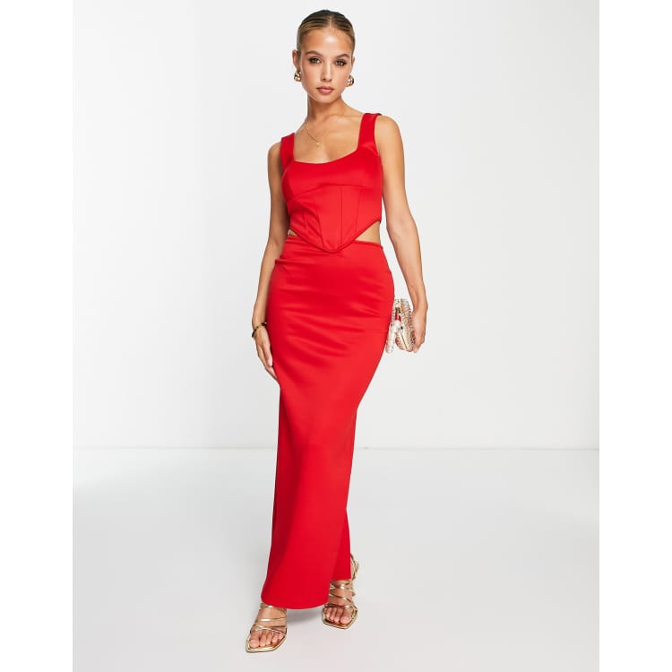 ASOS DESIGN low hip corset cut out maxi dress in red ASOS