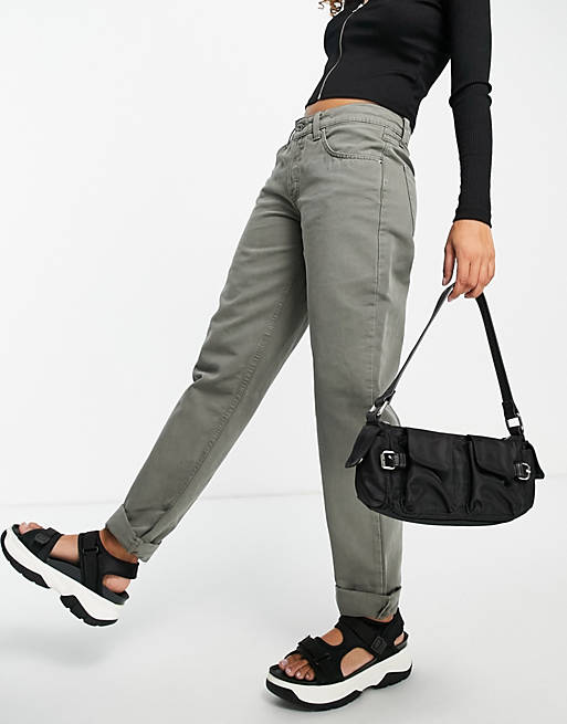 ASOS DESIGN low rise 90's straight leg trouser in washed grey