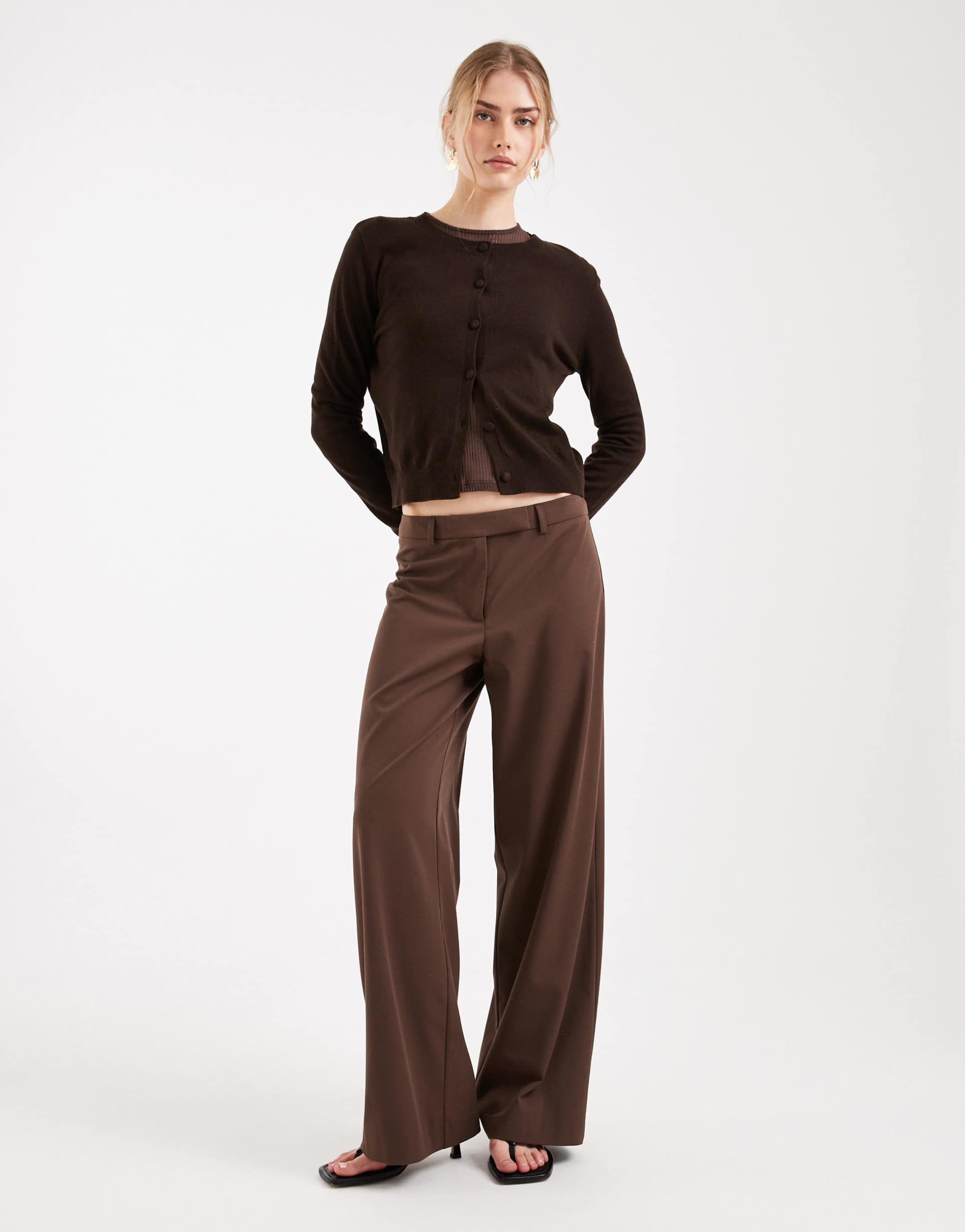 asos design low rise 90s tailored pants in brown