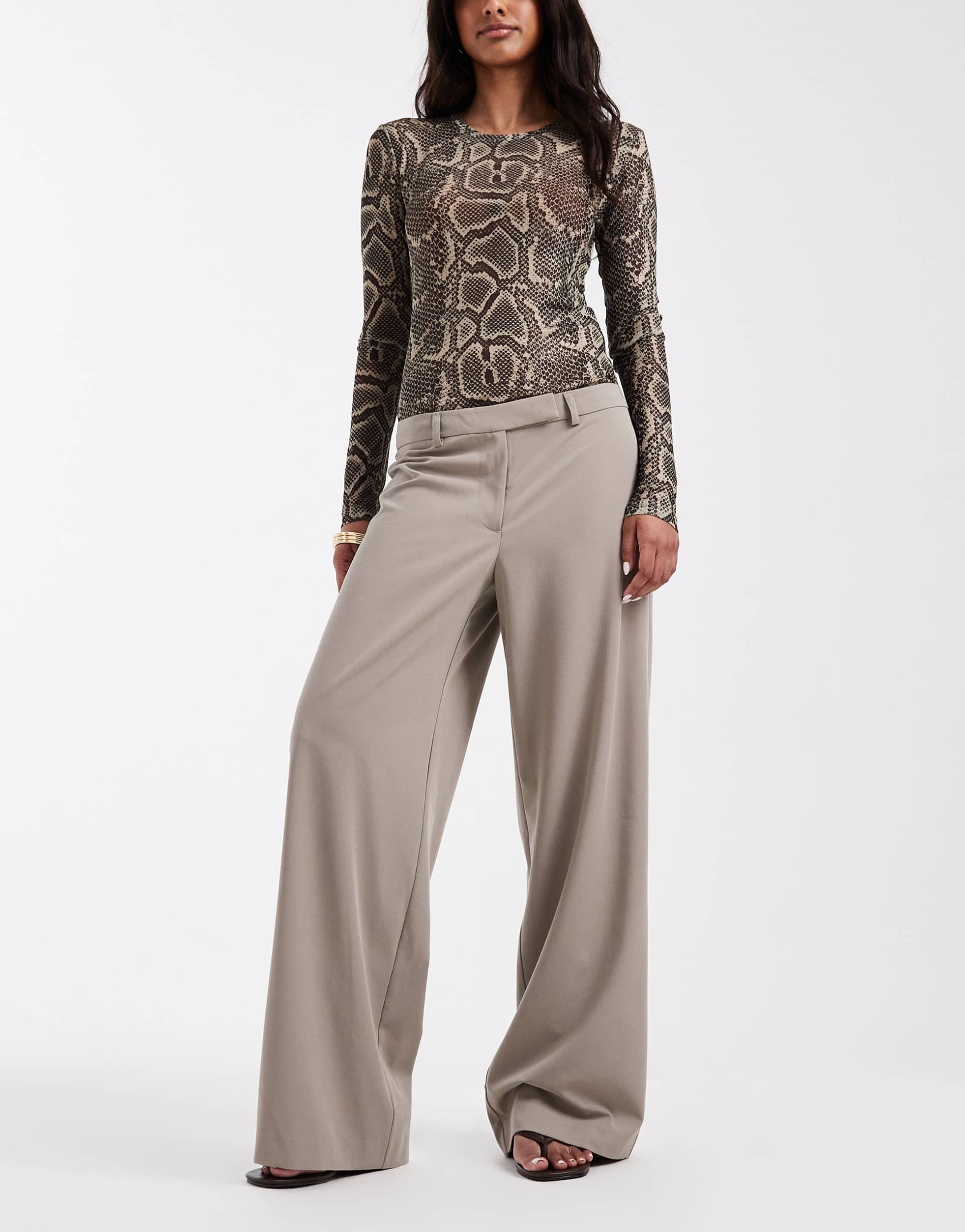 asos design low rise 90s tailored pants in stone