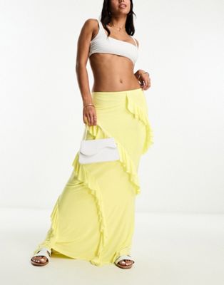 ASOS DESIGN low rise asymmetric frill maxi skirt in yellow