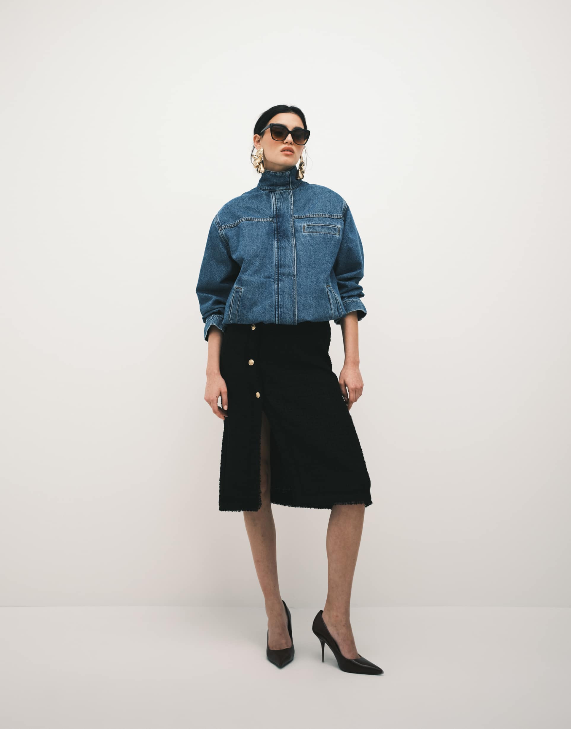 asos design low rise awkward length bouclé skirt in black