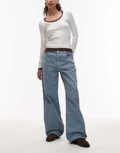 ASOS DESIGN low rise baggy jean in petrol blue - view 1