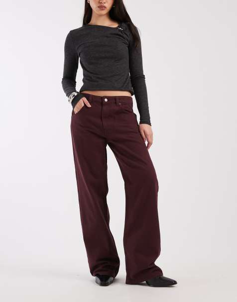 ASOS DESIGN low rise baggy jeans in burgundy