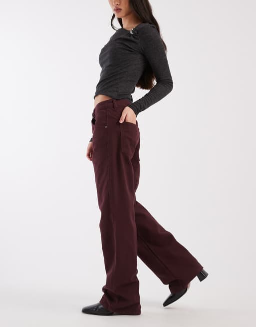 ASOS DESIGN low rise baggy jeans in burgundy, 3 of 5