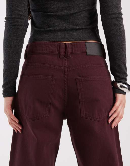ASOS DESIGN low rise baggy jeans in burgundy, 4 of 5