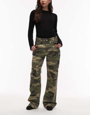 ASOS DESIGN low rise baggy jeans in camo print