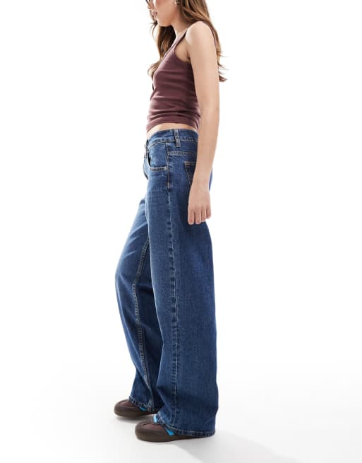 ASOS DESIGN baggy wide leg jean in dark blue 