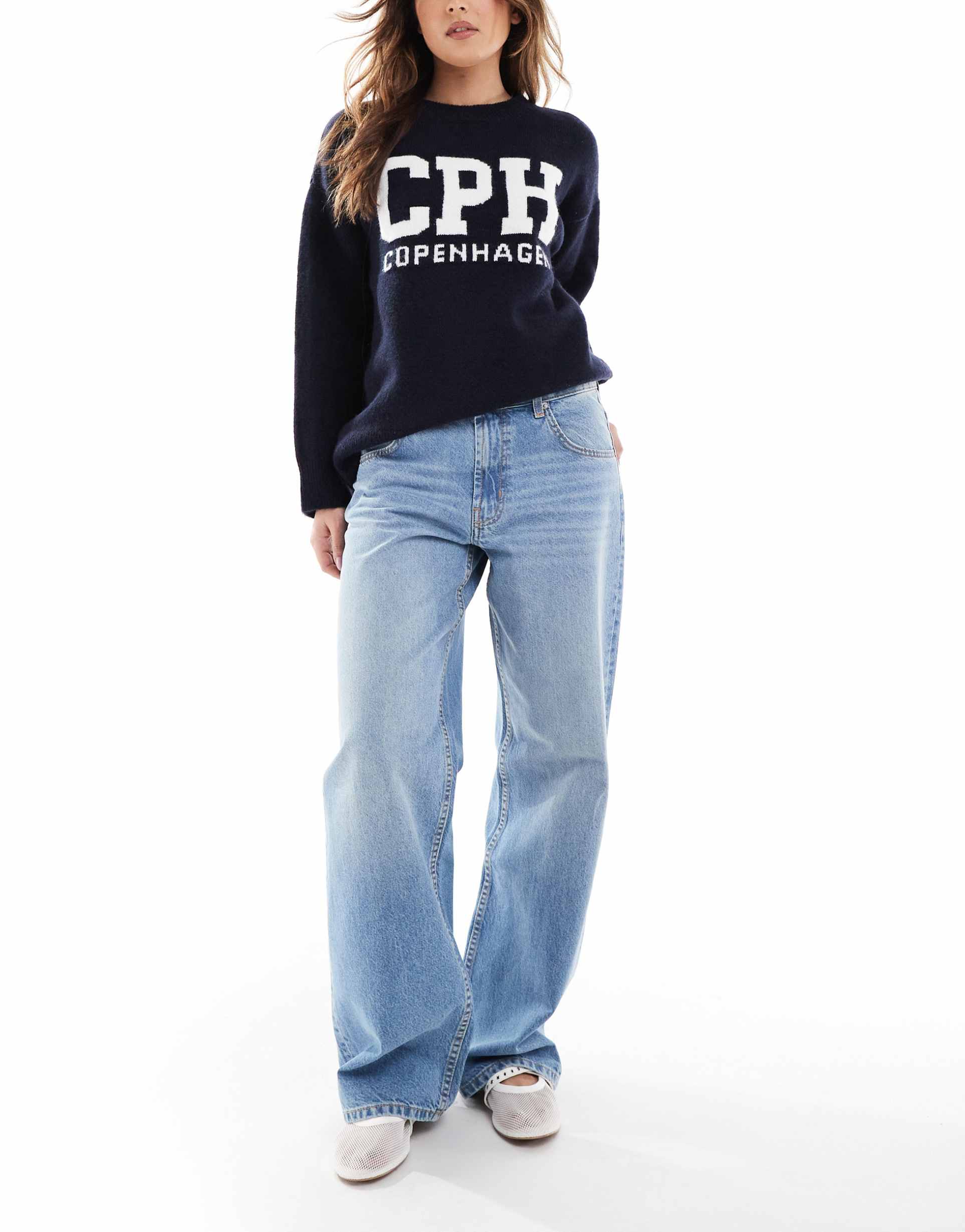 asos design low rise baggy jeans in light wash