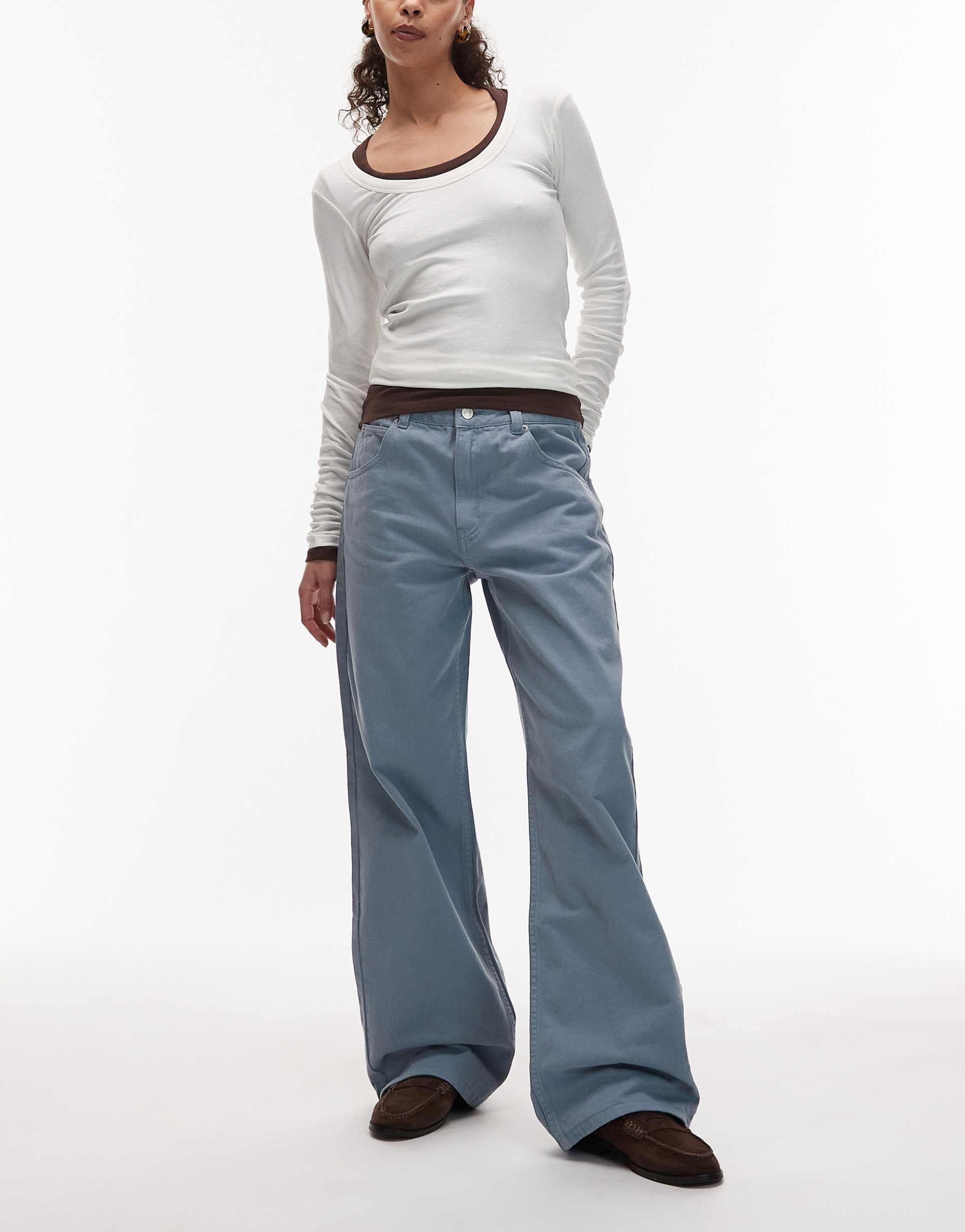 asos design low rise baggy jeans in petrol blue