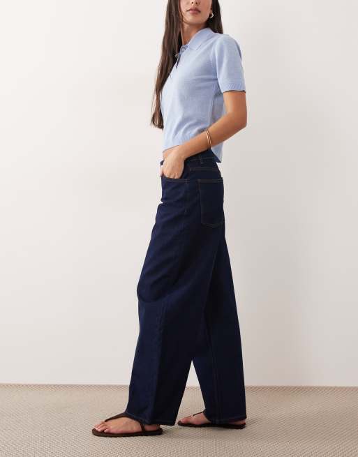 ASOS DESIGN low rise barrel leg jeans in indigo, 3 of 5