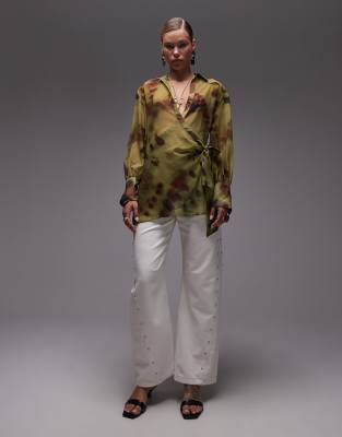 low rise barrel leg studded jeans in ecru-White