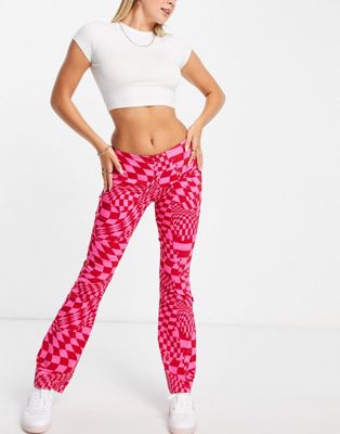 ASOS DESIGN bengaline flare trouser in pink and red check