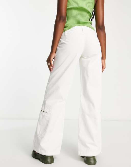 ASOS DESIGN low rise cargo trousers with zip details in white