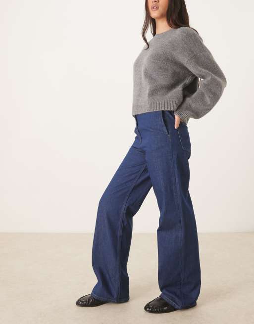 ASOS DESIGN low rise clean waistband jeans in indigo, 3 of 5