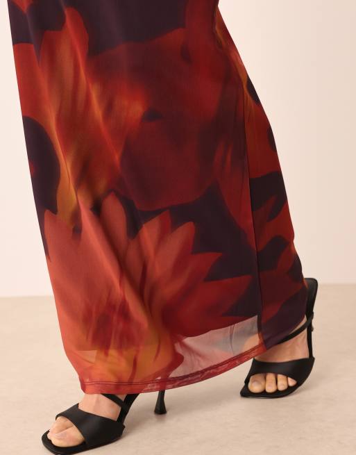 ASOS DESIGN low rise column maxi floral print co ord skirt in fig, 5 of 5