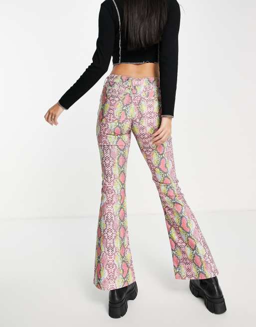 ASOS DESIGN low rise comfort stretch flare in multicolor snake 