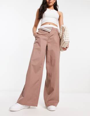 Asos Design Low Rise Deconstructed Waistband Pants In Brown