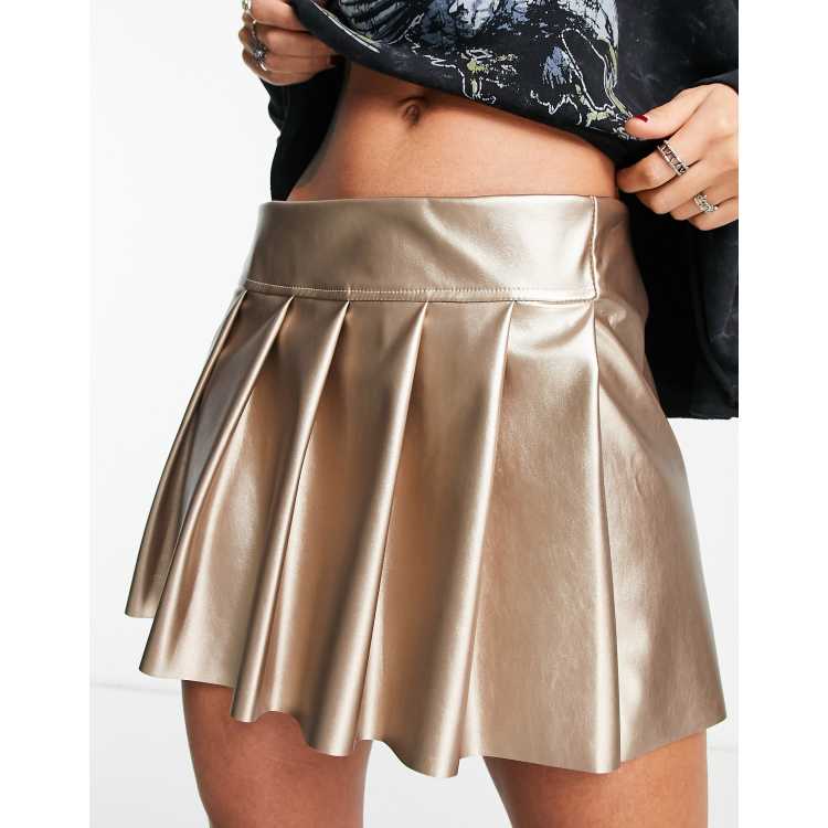 Faux leather outlet pleated skirt brown