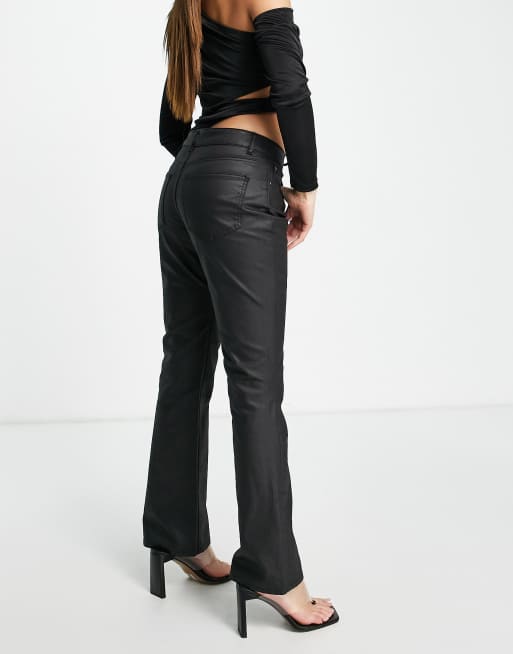 ASOS DESIGN low rise flare jean in black coated